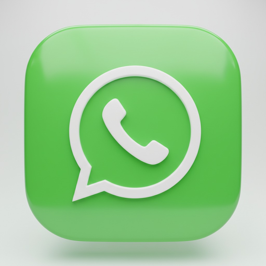 Ícone tridimensional do WhatsApp com fundo verde e símbolo de telefone branco.